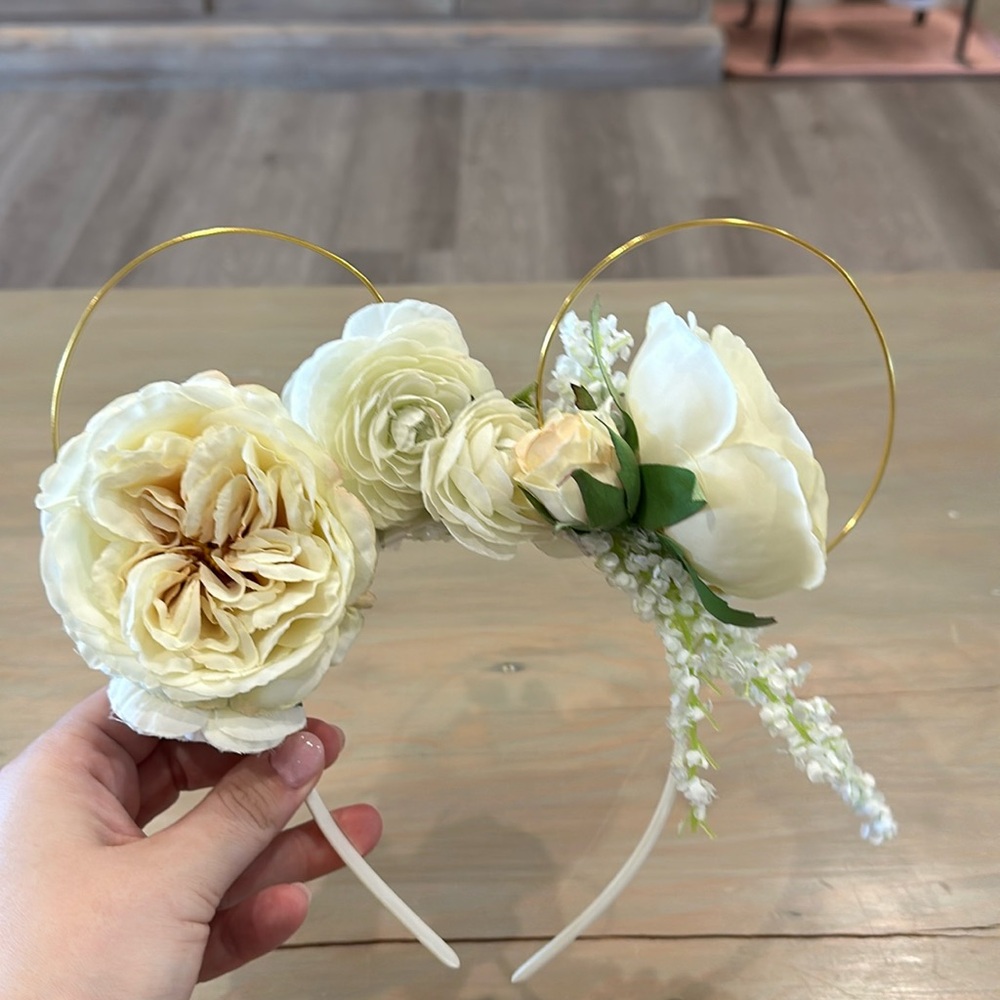Custom Minnie Mouse Ears | White & Gold | Disney Parks | Unique Headband